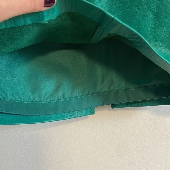 Retro 80s Leather Skirt Teal Mini 6 90s Max Edgy Glam Rock VTG Yucatán Bay - Picture 4 of 15